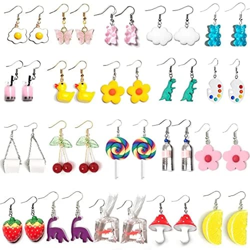 MGGFBLEY 20 Pairs Fun Dangle Earrings Set | Cartoon & Food Themes thumbnail 1
