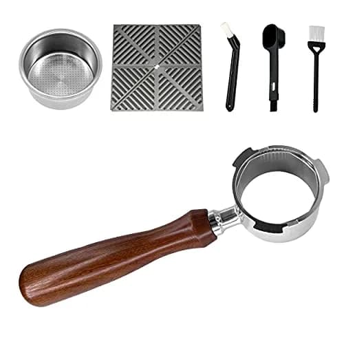 NEOUZA 51mm Bottomless Portafilter with Rosewood Handle | Includes Basket, Spoon, Mat, Brushes (1-Pack) thumbnail 1