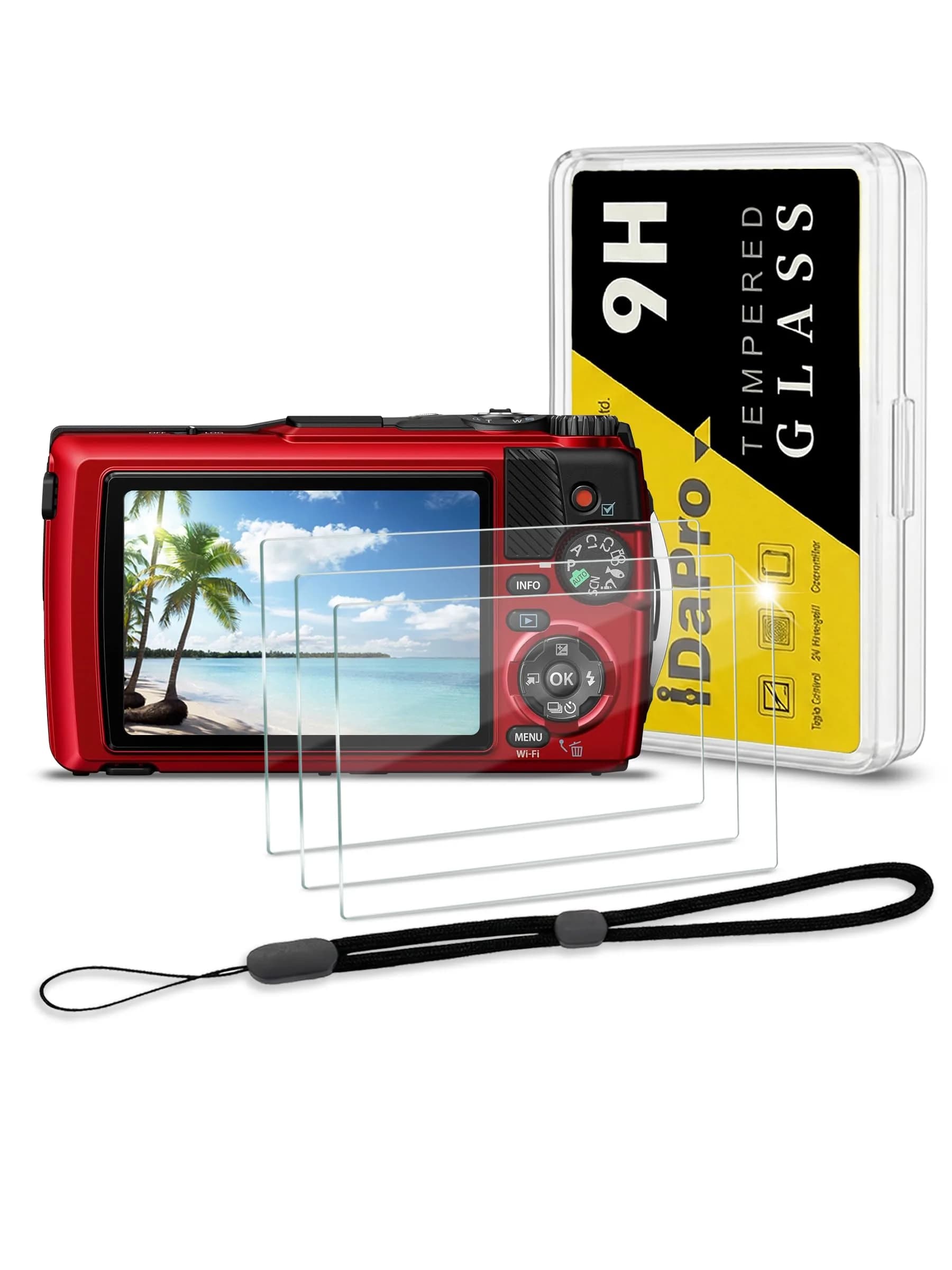 iDaPro Screen Protector + Lens Protector for Olympus TG-7/TG-6/TG-5 | 9H Hardness, HD Clarity, Easy Install — 1+3