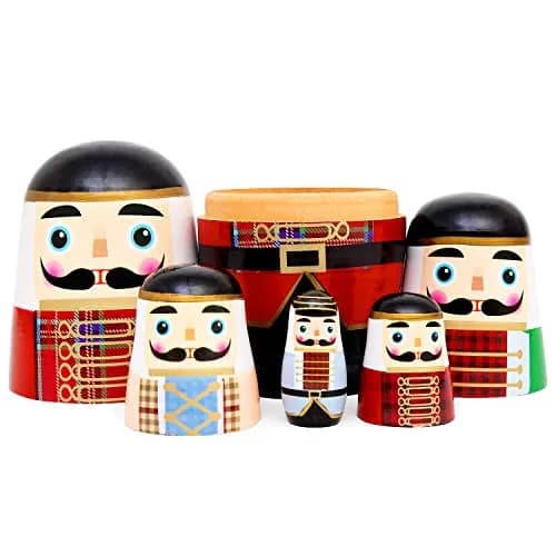 Moonmo 5pcs Nutcracker Wooden Nesting Dolls | Handmade Traditional Matryoshka Set thumbnail 5