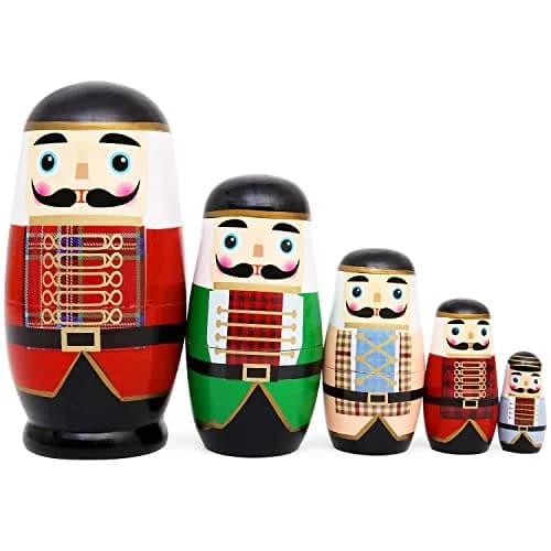 Moonmo 5pcs Nutcracker Wooden Nesting Dolls | Handmade Traditional Matryoshka Set thumbnail 2