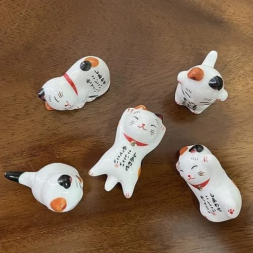 MIUFA Ceramic Cute Lucky Cat Chopstick Rests, Set of 5 | 5.1 cm (2 inch) Hand-Painted Holders thumbnail 2