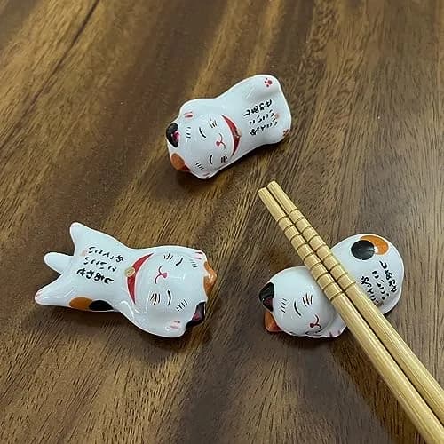 MIUFA Ceramic Cute Lucky Cat Chopstick Rests, Set of 5 | 5.1 cm (2 inch) Hand-Painted Holders thumbnail 3