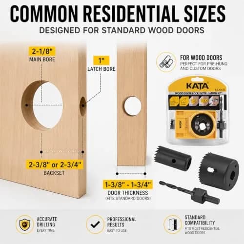 KATA Door Lock Installation Kit for Wood Doors 1.38-1.75 inch Thick | Includes Guide Template, Hole Saws, and Arbor thumbnail 3