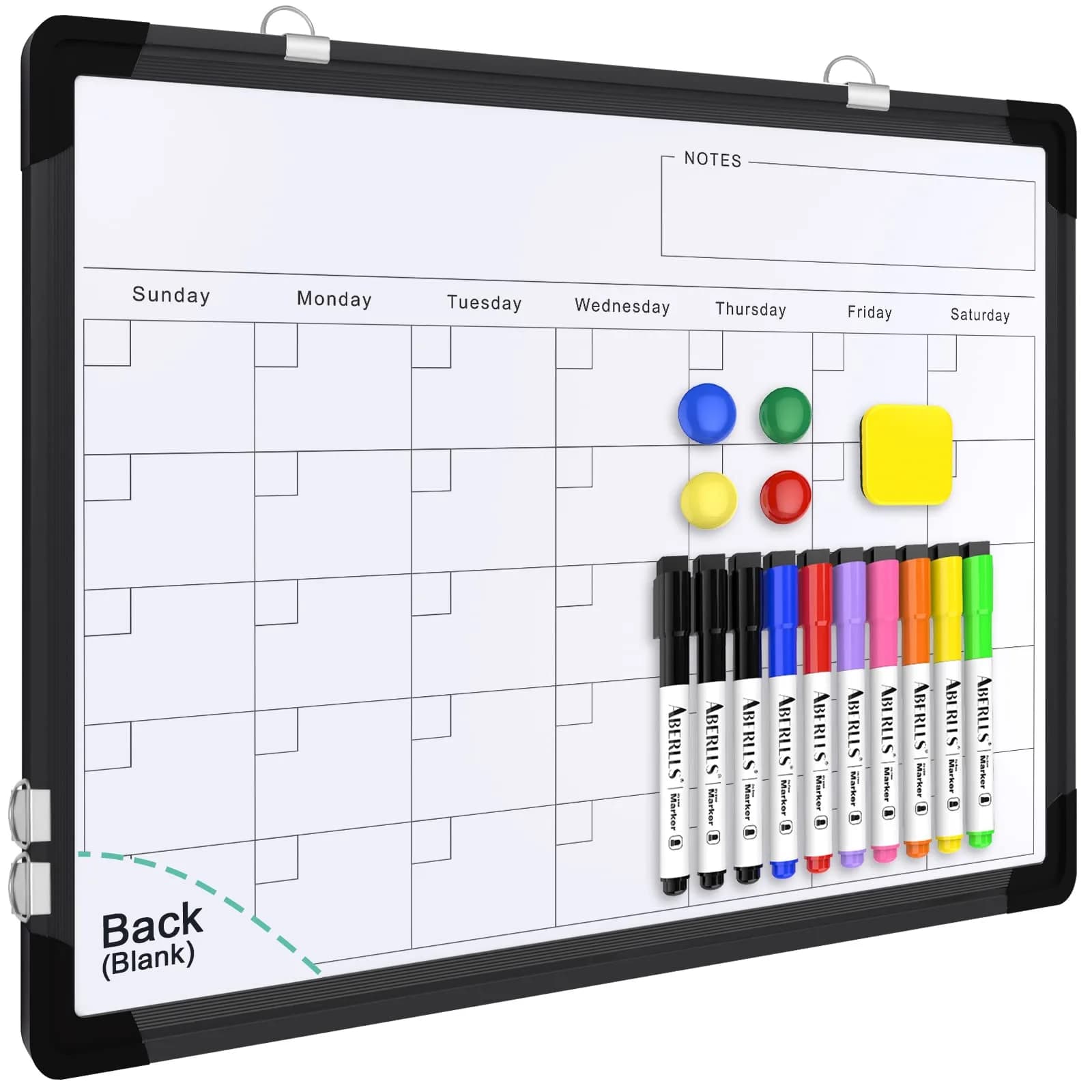 ABERLLS Weekly Calendar Whiteboard 16x12 Inch (40.6cm x 30.5cm) | Magnetic Double-Sided Board for Planning — Black