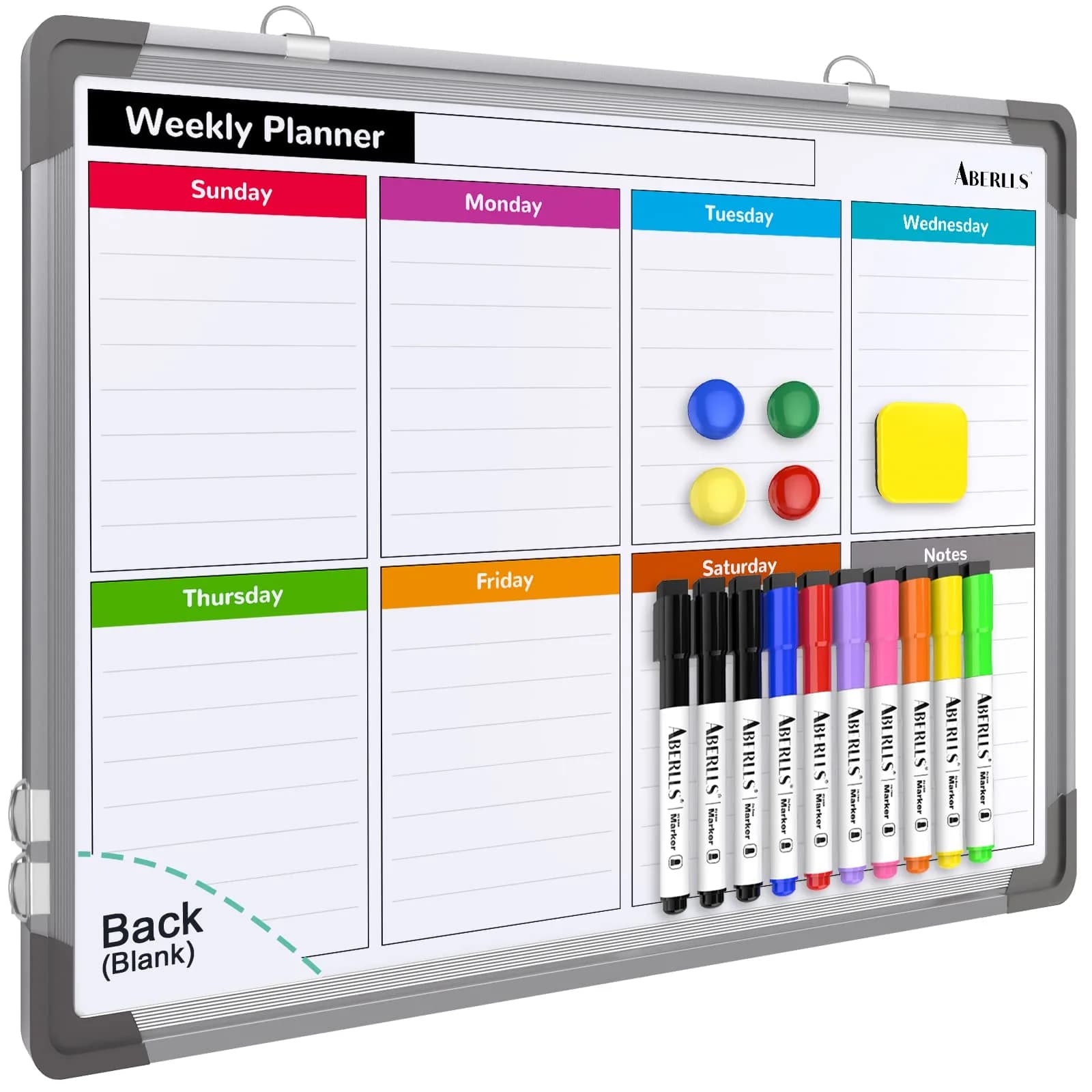 ABERLLS Weekly Calendar Whiteboard 16x12 Inch (40.6cm x 30.5cm) | Magnetic Double-Sided Board for Planning - main product image