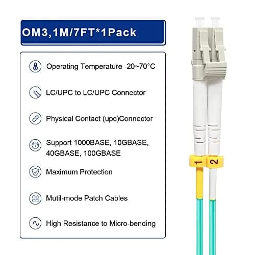 FLYPROFiber LC to LC Fiber Patch Cable OM3 Multimode 1M (3ft) | 10Gbps Data Transfer thumbnail 5