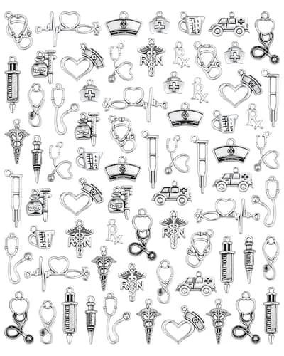 JIALEEY 72 PCS Medical Nurse Charms Mixed | Antique Silver Jewelry Making Accessories thumbnail 1