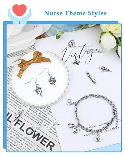 JIALEEY 72 PCS Medical Nurse Charms Mixed | Antique Silver Jewelry Making Accessories thumbnail 5