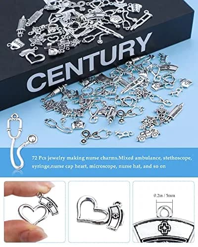 JIALEEY 72 PCS Medical Nurse Charms Mixed | Antique Silver Jewelry Making Accessories thumbnail 3