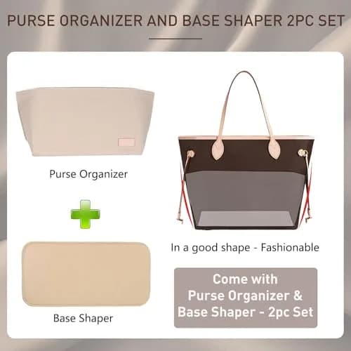 Doxo Purse Organizer Insert & Base Shaper 2pc Set, Felt Tote Bag Organizer with Zipper Pocket & Bottle Holder, 27cm (10.6") | Fits Neverfull PM & Speedy 30 thumbnail 4