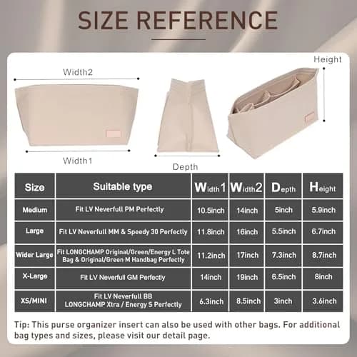 Doxo Purse Organizer Insert & Base Shaper 2pc Set, Felt Tote Bag Organizer with Zipper Pocket & Bottle Holder, 27cm (10.6") | Fits Neverfull PM & Speedy 30 thumbnail 2