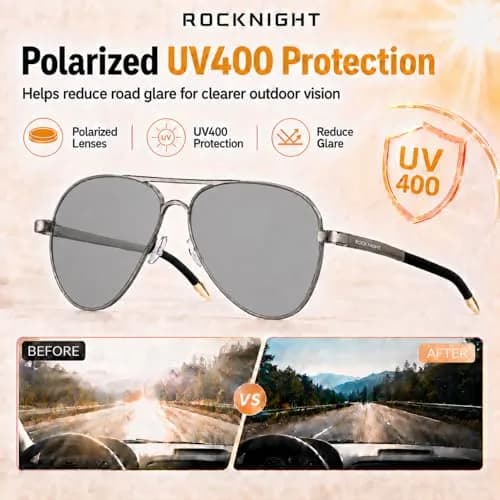 ROCKNIGHT Polarized Aviator Sunglasses Men Women UV400 Metal Frame Driving | Photochromic Lenses thumbnail 3