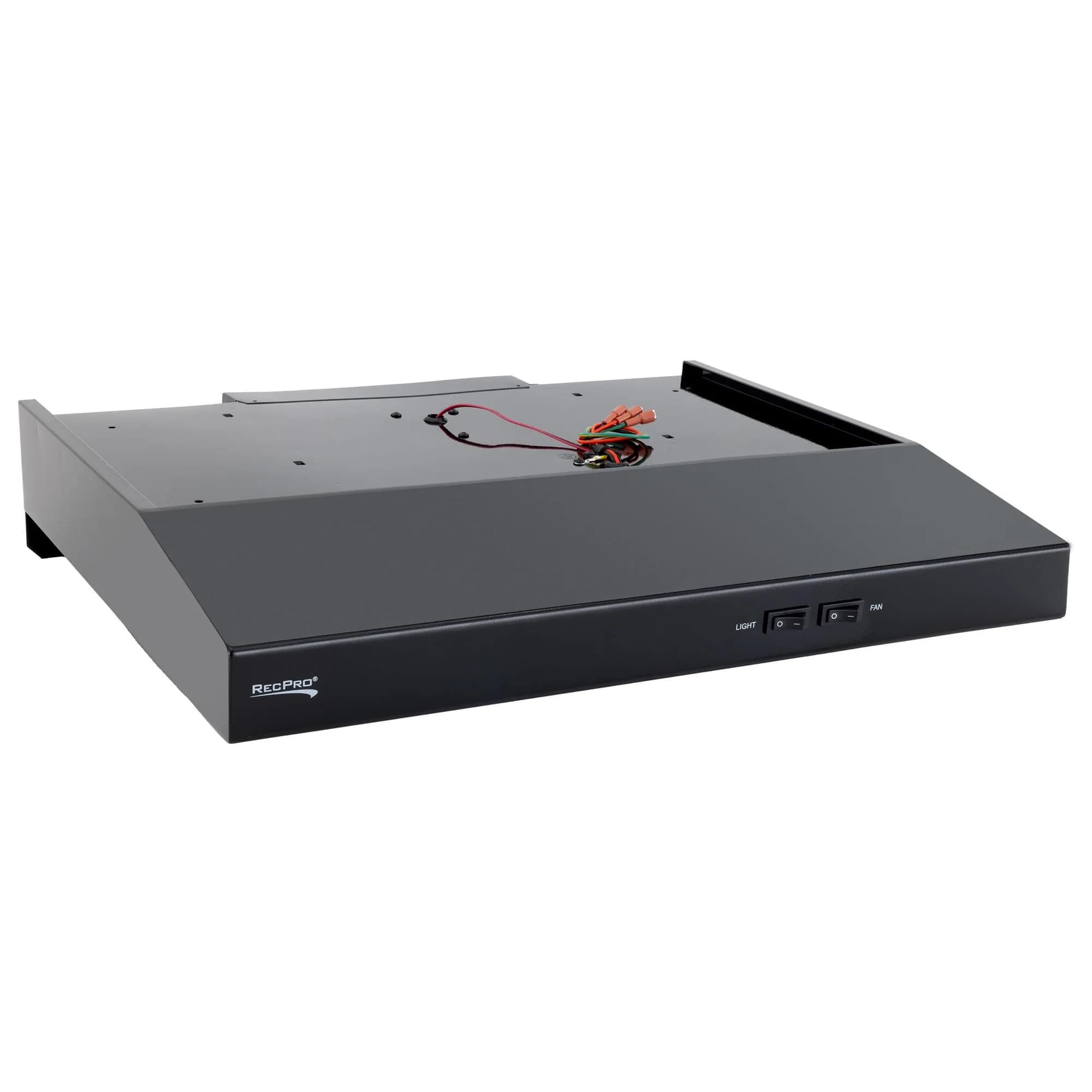 RecPro RV Range Hood Black 52.8cm (22"W x 19"D x 3 1/4"H) | 12V DC Hard-Wired Installation with Charcoal Filter & LED Light - main product image