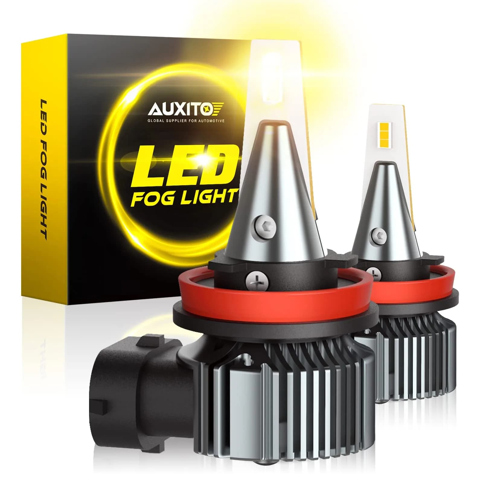 AUXITO H8 H11 H16 LED Fog Light Bulbs 2-Pack | 3000K Amber Yellow, 15W Low Power, 30000hr Lifespan