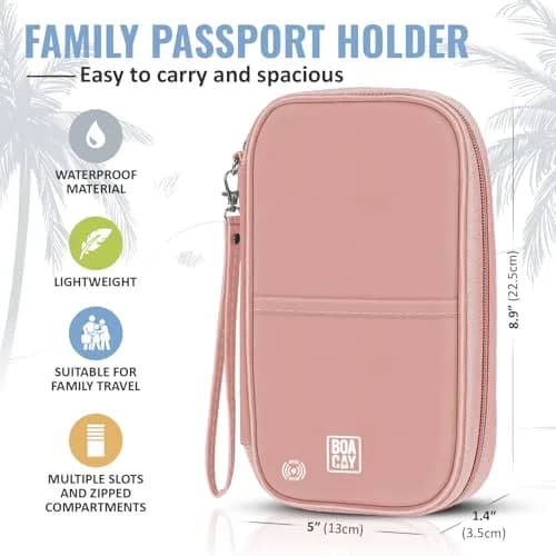 BOACAY Travel Document Organizer with RFID, Family Passport Holder Wallet 13cm (5" W) x 22.5cm (8.9" H) | Secure & Waterproof Travel Essential thumbnail 3