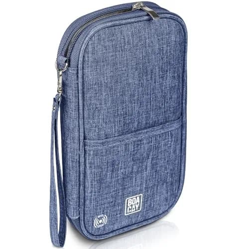 BOACAY RFID Blocking Travel Document Organizer with Wristlet, Family Passport Holder & Wallet 13cm x 22.5cm (Violet Blue) | Waterproof Case for Cards, Boarding Pass, Money thumbnail 1