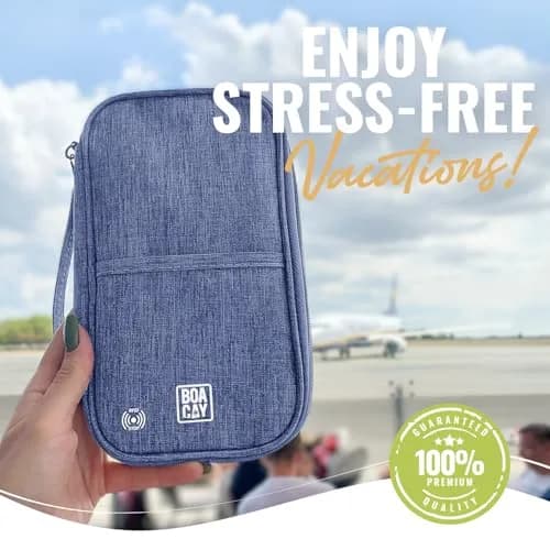 BOACAY RFID Blocking Travel Document Organizer with Wristlet, Family Passport Holder & Wallet 13cm x 22.5cm (Violet Blue) | Waterproof Case for Cards, Boarding Pass, Money thumbnail 6