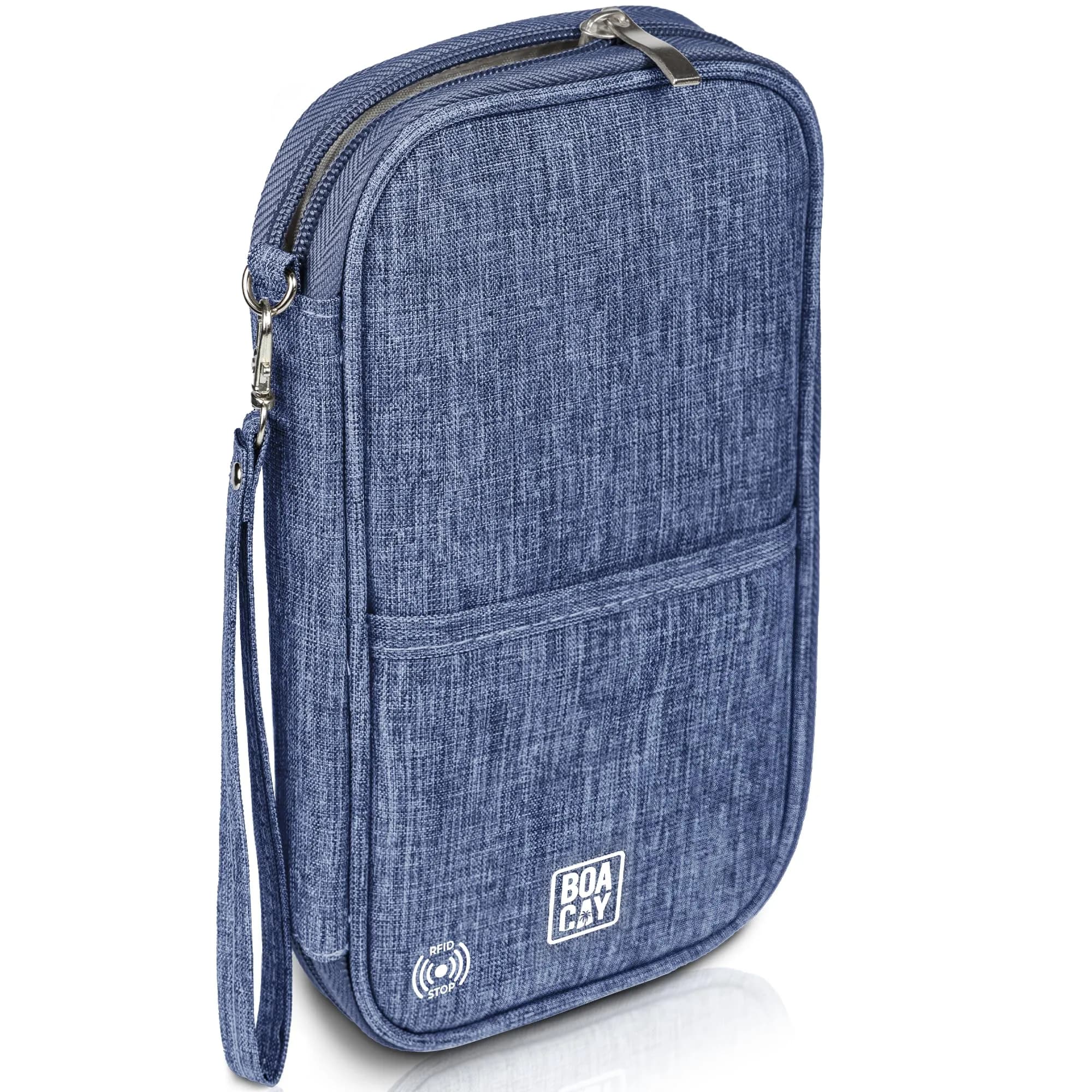 BOACAY RFID Blocking Travel Document Organizer with Wristlet, Family Passport Holder & Wallet 13cm x 22.5cm (Violet Blue) | Waterproof Case for Cards, Boarding Pass, Money