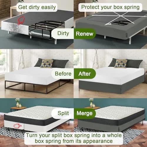 Bedecor 4-9 Inch Split Box Spring Cover, King/Cal King, Dark Gray | Modern, Stretchy & Dustproof thumbnail 3