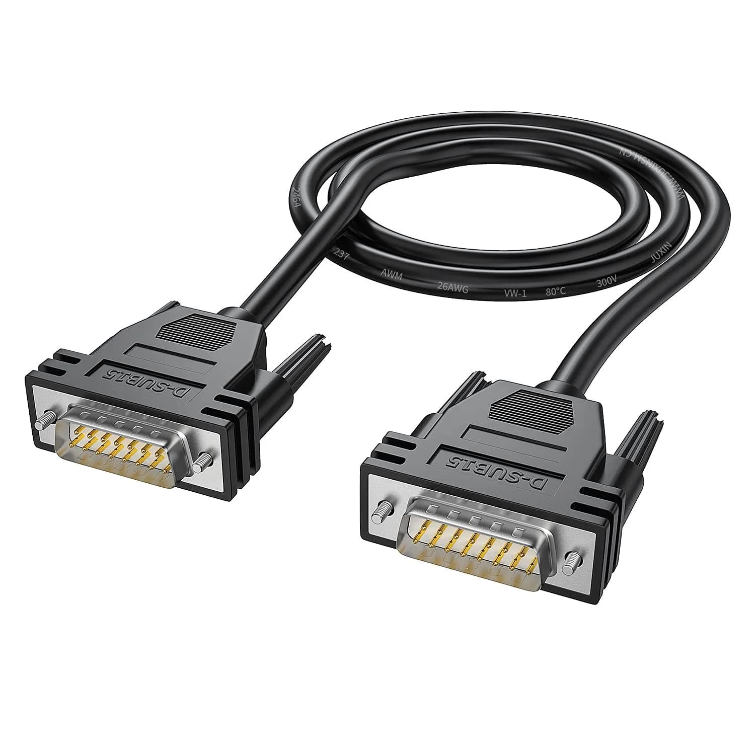 JUXINICE DB15 Male to Female Cable 3.05m (10ft) | Double Shielded 26AWG Tinned Copper Straight Through Cord — Male to Male / 10 feet