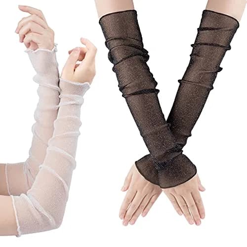 OIIKI Women Long Ultra-thin Lace Gloves Sun UV Protection | Breathable Mesh Fabric, Unisex Fit, 2 Pairs thumbnail 1