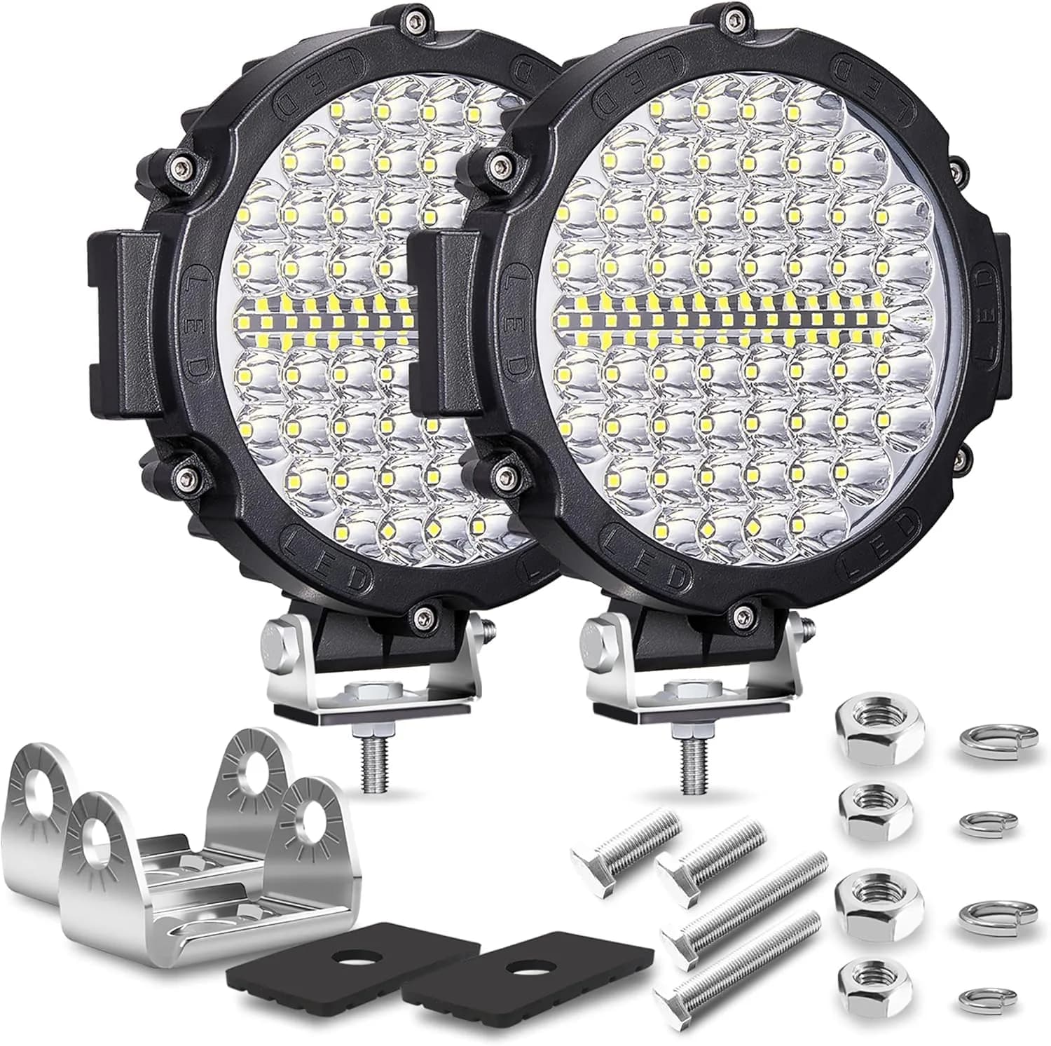 SAN YOUNG 7 Inch Round LED Off Road Lights 210W 10000lm Flood Spot Beam 2 Pack | 12V-60V Wide Voltage Compatible - main product image