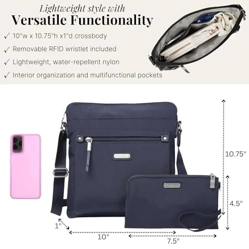 Baggallini Go Bagg with RFID Wristlet - Lightweight 10.75"x10" Travel Purse Crossbody Bag for Women thumbnail 4