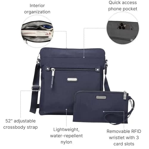 Baggallini Go Bagg with RFID Wristlet - Lightweight 10.75"x10" Travel Purse Crossbody Bag for Women thumbnail 3