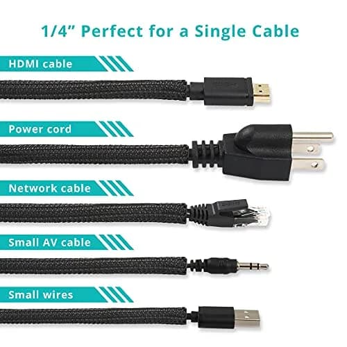 ZhiYo Braided Cable Sleeve 6.35mm (1/4 inch) x 20ft Black | Organizes & Protects Wires thumbnail 2