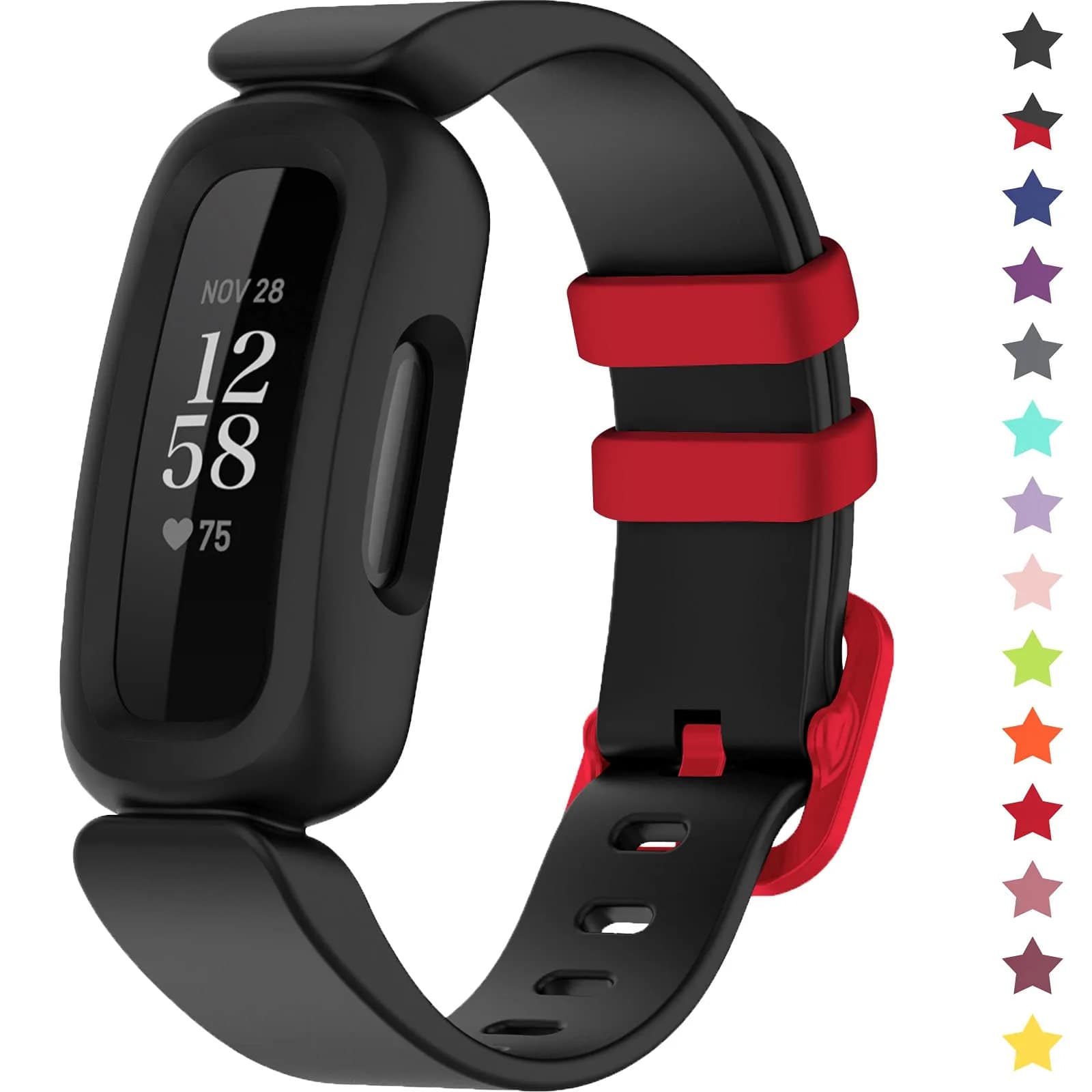 TopPerfekt Silicone Replacement Band for Fitbit Ace 3 | Waterproof Kids Watch Strap (Blue) — Black/Racer Red