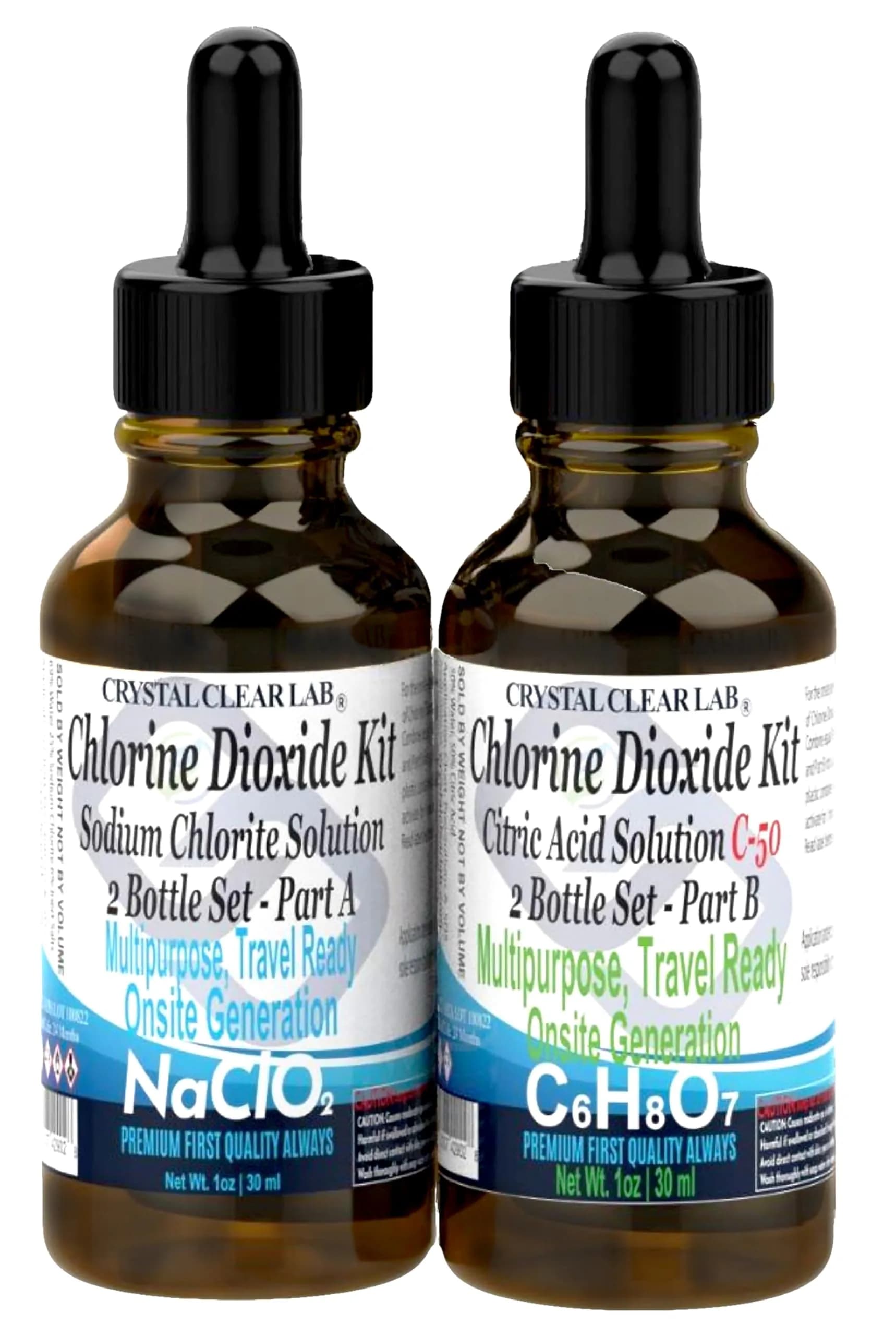 CrystalClearlab Chlorine Dioxide ClO2-Kit Clear 1 Oz (2 Bottles) | On-Site Generation for Water Purification - main product image