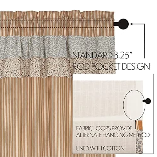 VHC Brands Kaila Country Cottage Ruffled Gold Ticking Stripe Curtain Swag Set 36x36x16 | Farmhouse Charm with Light Filtering Style thumbnail 5