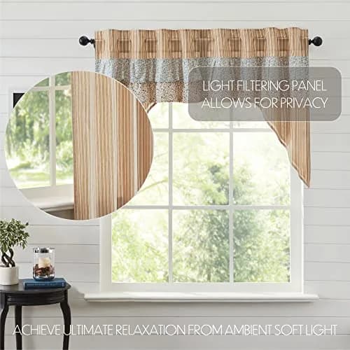 VHC Brands Kaila Country Cottage Ruffled Gold Ticking Stripe Curtain Swag Set 36x36x16 | Farmhouse Charm with Light Filtering Style thumbnail 3