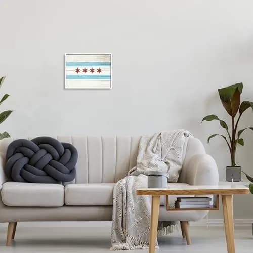 Stupell Industries Chicago Flag Distressed Cityscape 11 x 14 Inch Framed Giclée Print | Coastal White Textured thumbnail 2