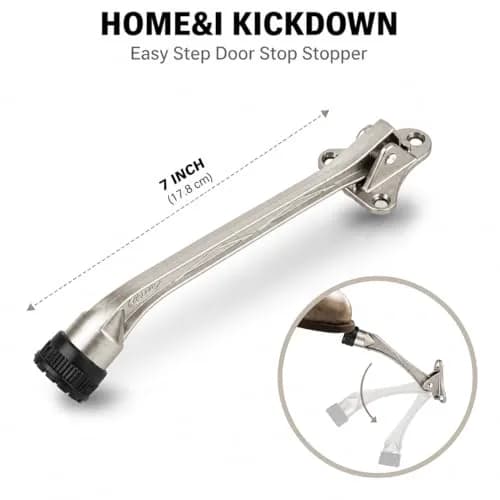 HOME&I 7-Inch Kick Down Door Stopper with Leaf Spring & Non-Slip Rubber Foot, Satin Nickel | Extended Reach Door Holder for Wood, Tile, Carpet & Concrete Floors thumbnail 4
