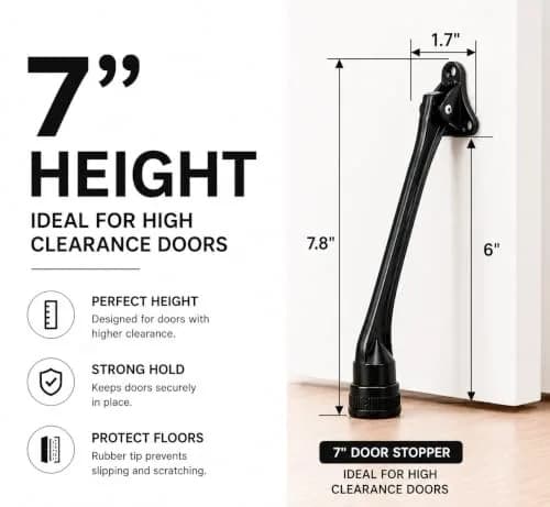 HOME&I 7-Inch Kick Down Door Stopper with Leaf Spring & Non-Slip Rubber Foot, Satin Nickel | Extended Reach Door Holder for Wood, Tile, Carpet & Concrete Floors thumbnail 7