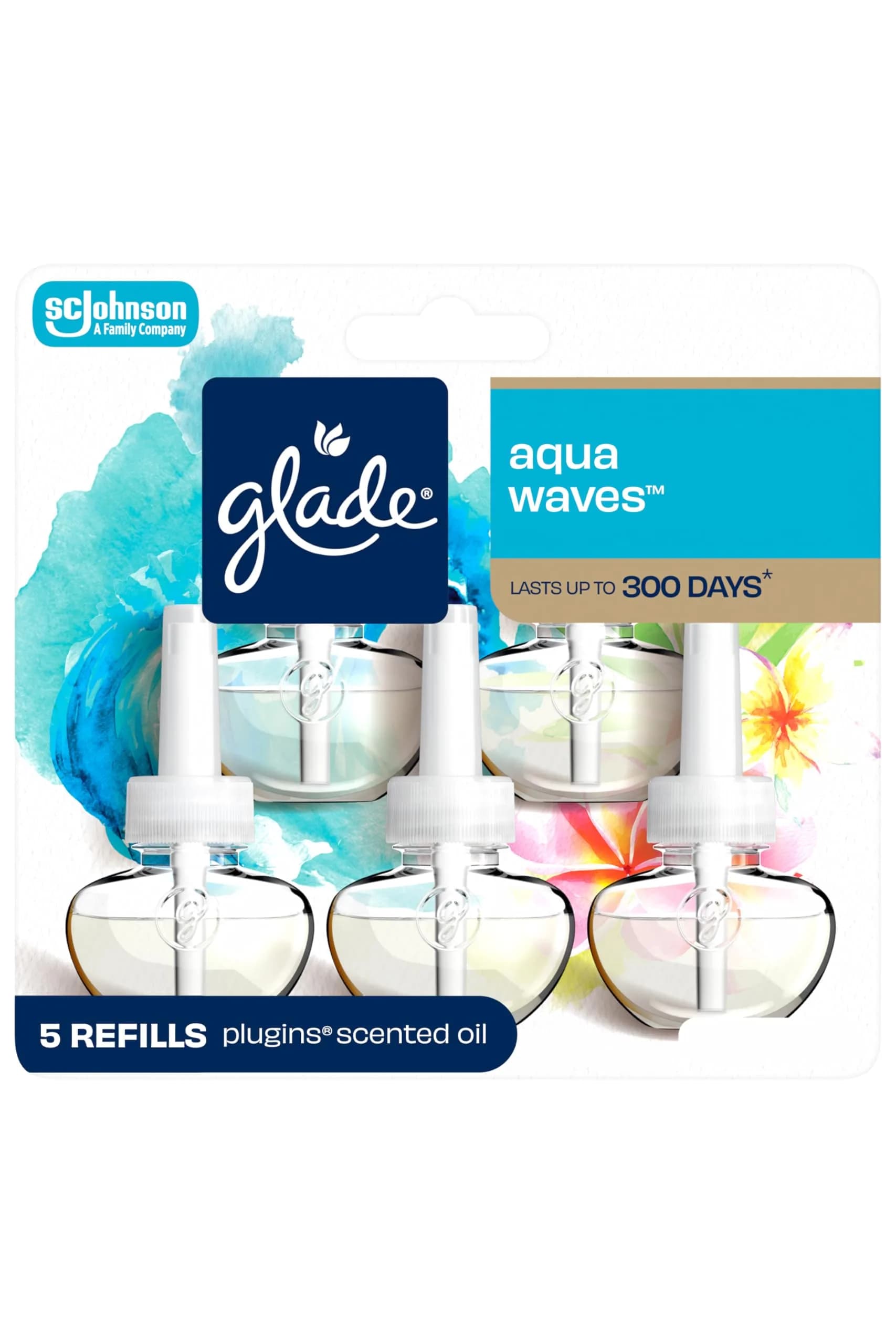 Glade PlugIns Refills Air Freshener Aqua Waves 3.35 Fl Oz (100 ml) | Scented Oil for Home & Bathroom