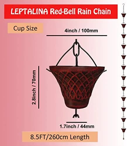 LEPTALINA Bell Iron Rain Chain 2.59m (8.5FT) | Rust-Proof for Indian Monsoons thumbnail 3
