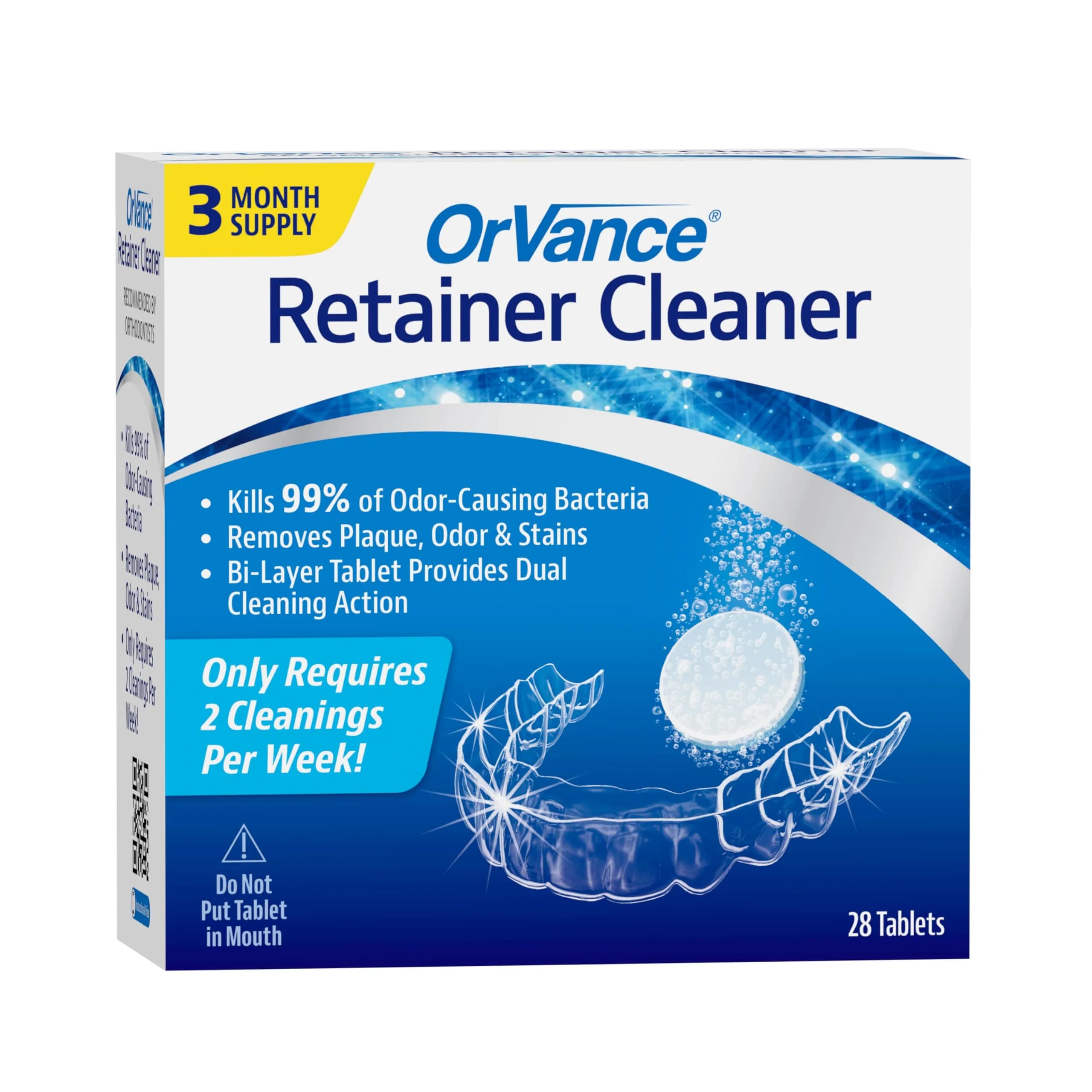 OrVance Retainer Cleaner Tablets 56 Count | Cleans Plaque, Odor & Stains Twice Weekly — White
