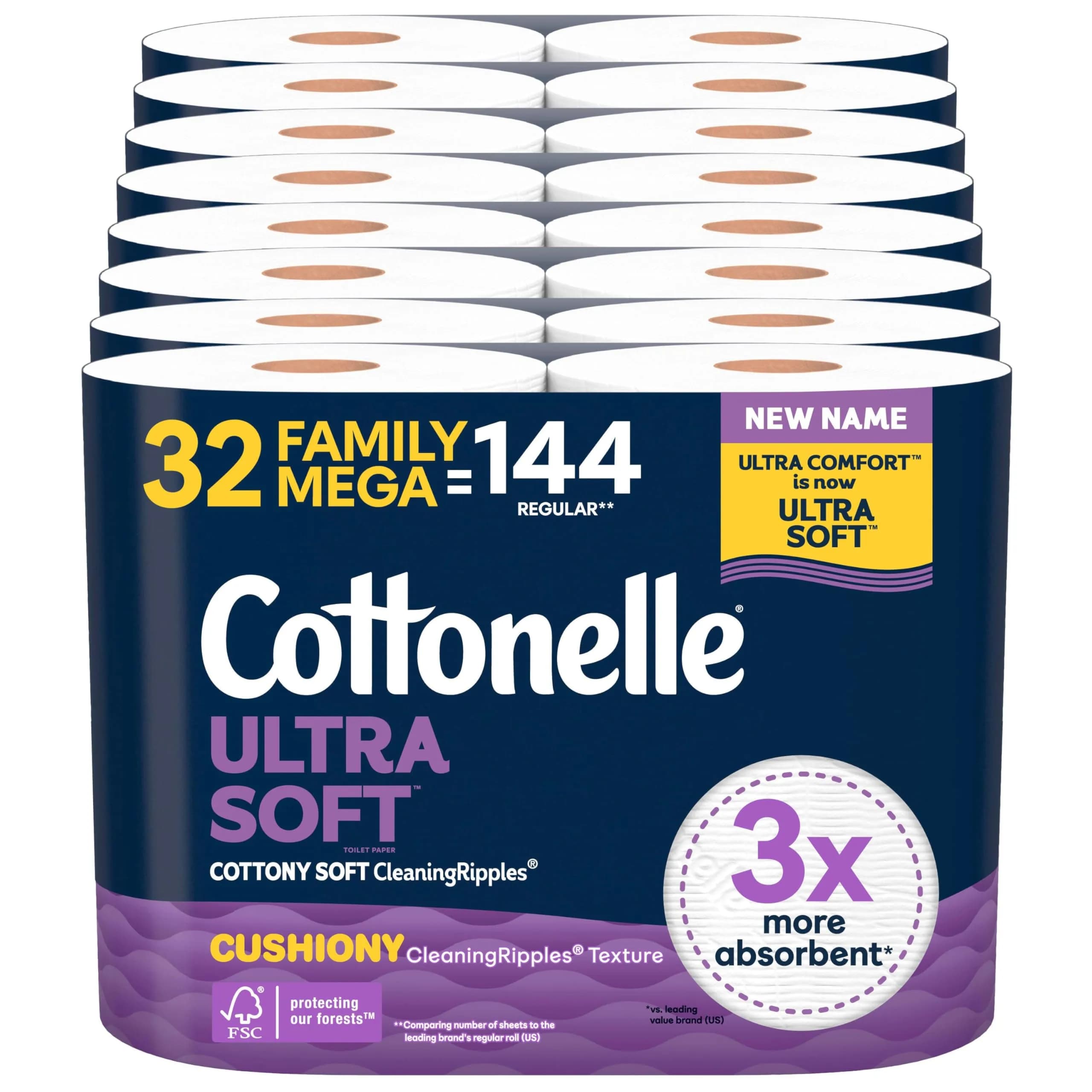 Cottonelle Ultra Soft Toilet Paper, 6 Mega Rolls (1464 Sheets Total) | 2-Ply, Unscented, Septic-Safe — Family Mega Roll