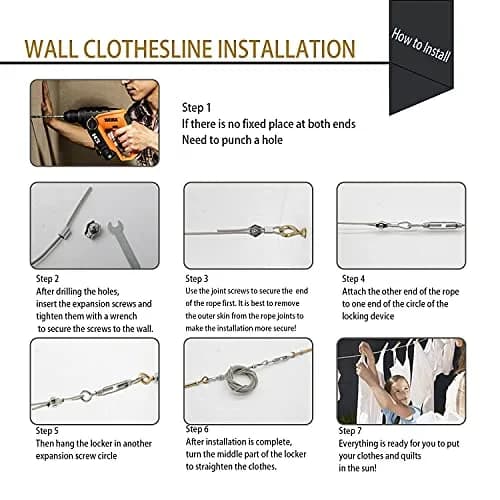 MHY 16ft (4.88m) Heavy Duty 304 Stainless Steel Clothesline | Windproof & Rust-Resistant for Outdoor/Indoor Drying thumbnail 5