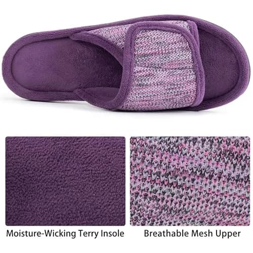 RockDove Women's Adjustable Wrap Memory Foam Slide Slipper, 5-6, Eggplant | Indoor & Outdoor Comfort thumbnail 4