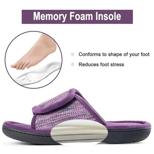 RockDove Women's Adjustable Wrap Memory Foam Slide Slipper, 5-6, Eggplant | Indoor & Outdoor Comfort thumbnail 6