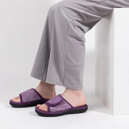 RockDove Women's Adjustable Wrap Memory Foam Slide Slipper, 5-6, Eggplant | Indoor & Outdoor Comfort thumbnail 2