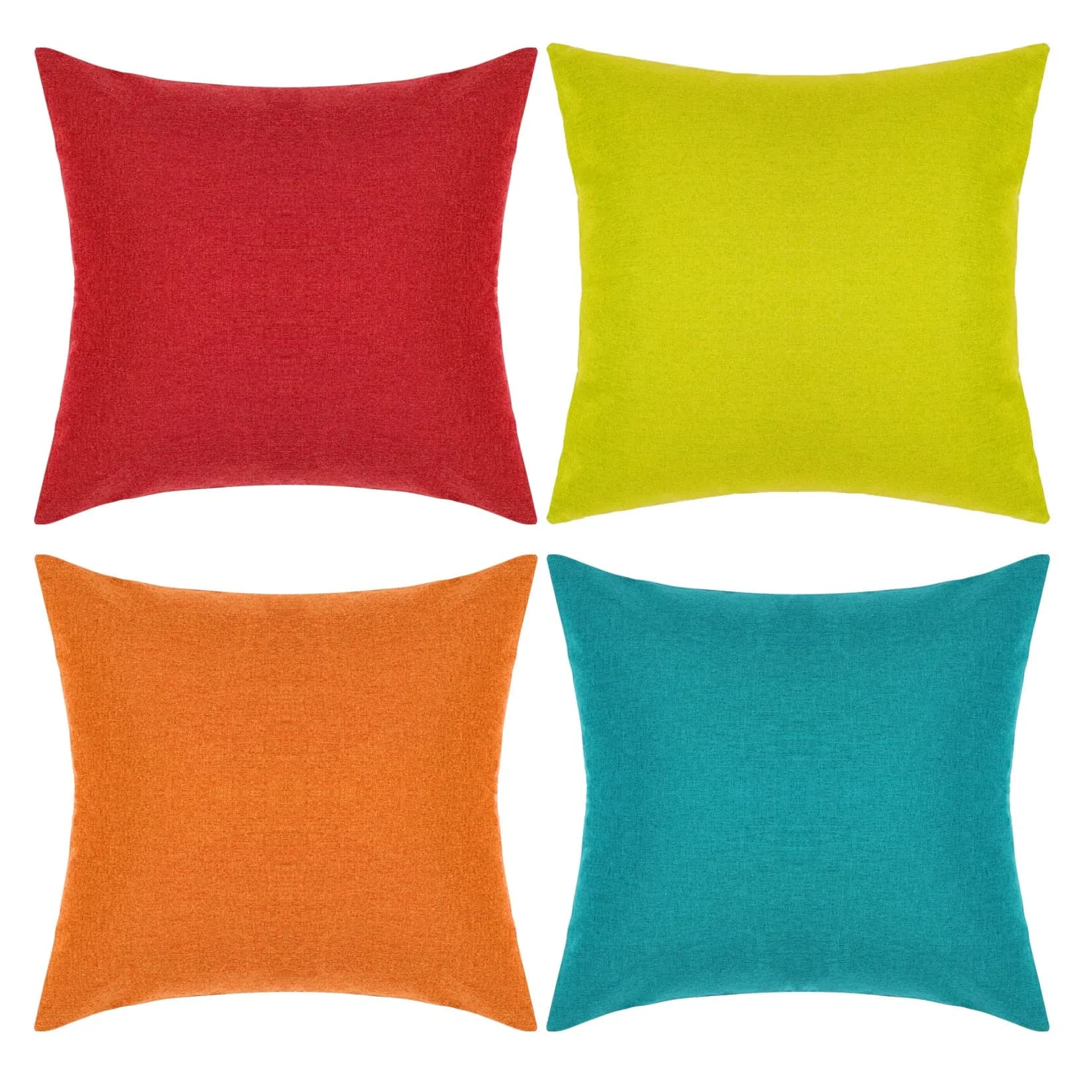 yeabwps Pack of 4 Decorative Outdoor Waterproof Throw Pillow Covers ONLY Square Garden Cushion Cases for Patio, Couch, Tent and Sofa, 18 x 18 Inches (Blue-Green, Blue, Green, Light Green) — Yellow, Red, Orange, Blue-green