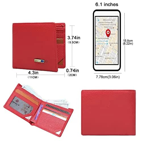 SMART LB Bluetooth Wallet Tracker & Finder with GPS Position Locator, Slim Minimalist Leather Card Holder (Red, Horizontal) thumbnail 6