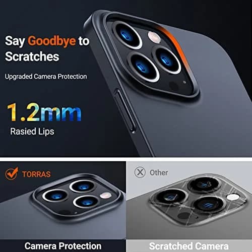 TORRAS Slim Fit for iPhone 13 Pro Case 6.1 Inch | Never Yellowing, Ultra Thin, Matte Black thumbnail 5