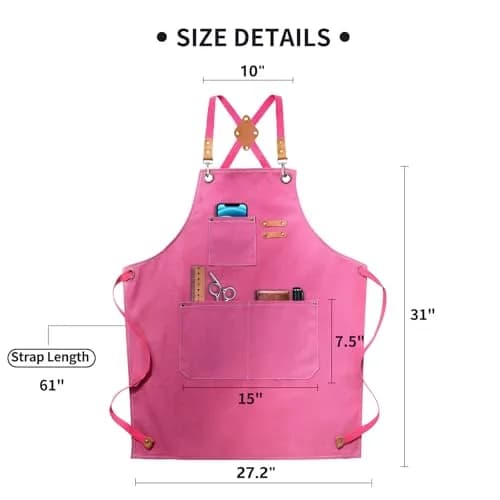 ZOMAO Apron for Women | Cotton Canvas Cross Back Apron with Pockets, Pink, Adjustable Strap (One Size) thumbnail 5