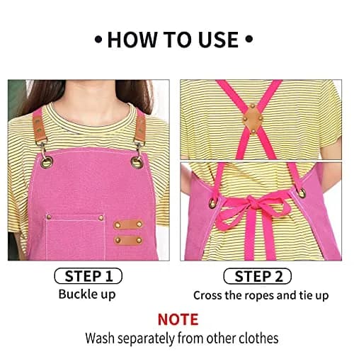 ZOMAO Apron for Women | Cotton Canvas Cross Back Apron with Pockets, Pink, Adjustable Strap (One Size) thumbnail 6